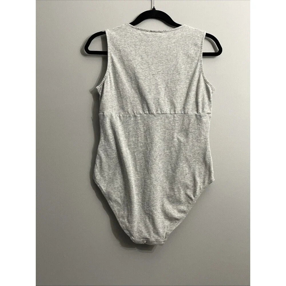 H&M Women’s Grey Sleeveless Bodysuit Sz M Mesh Panel Stretch Fitted Top Clubwear